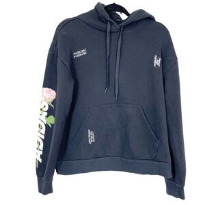 Adidas Woman's Sz L Black Hoodie Sweatshirt with Embroidery‎ and Roses